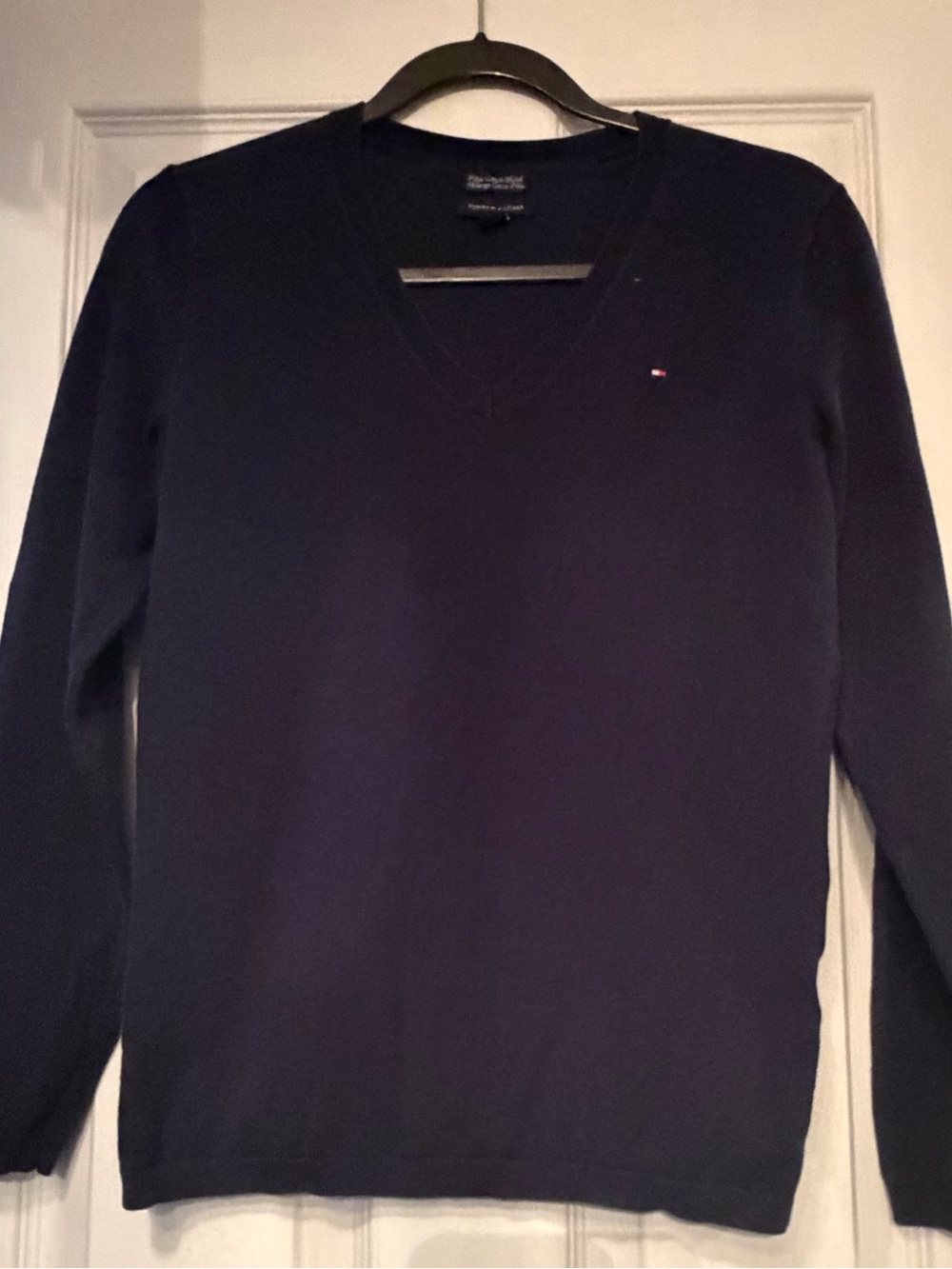Tommy Hilfiger Navy V-Neck Sweater with Flag Emblem